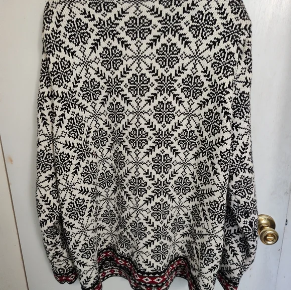 LL Bean Black and White Cardigan with Red Accents - Picture 2 of 3